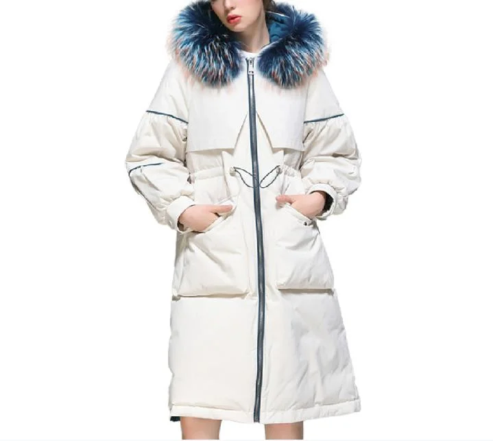White 2023 Ladies Winter Hoodie Down Jacket Coats Long Women′s Down Jackets